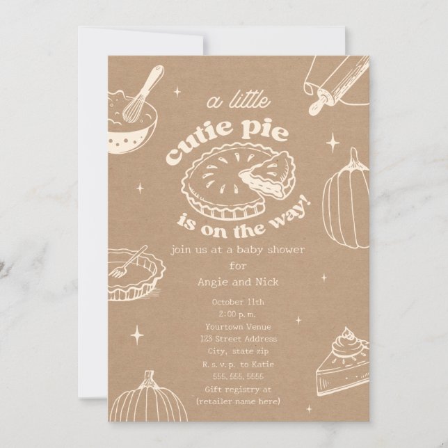 Cutie Pie Pumpkin Cardstock Neutral Baby Shower Invitation (Front)