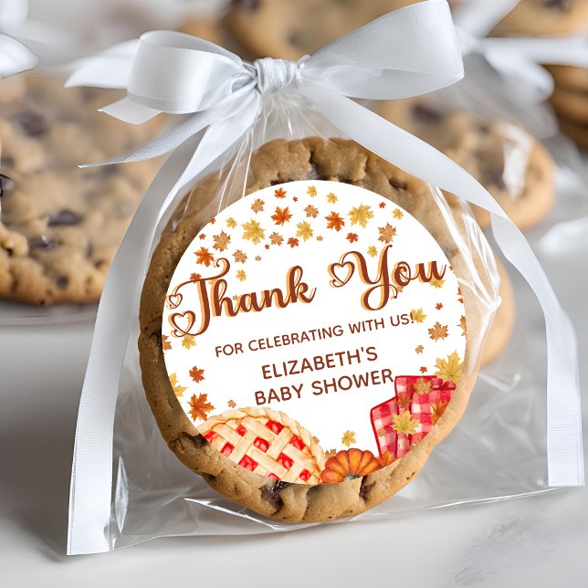 Cutie Pie Pumpkin Fall Baby Shower Thank You Classic Round Sticker (Creator Uploaded)