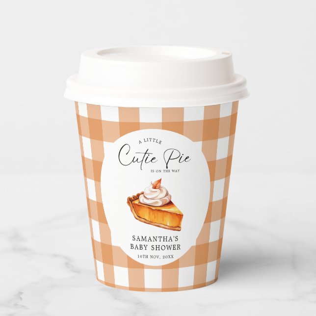 Cutie Pie Pumpkin Fall Gingham Baby Shower  Paper Cups (Front)