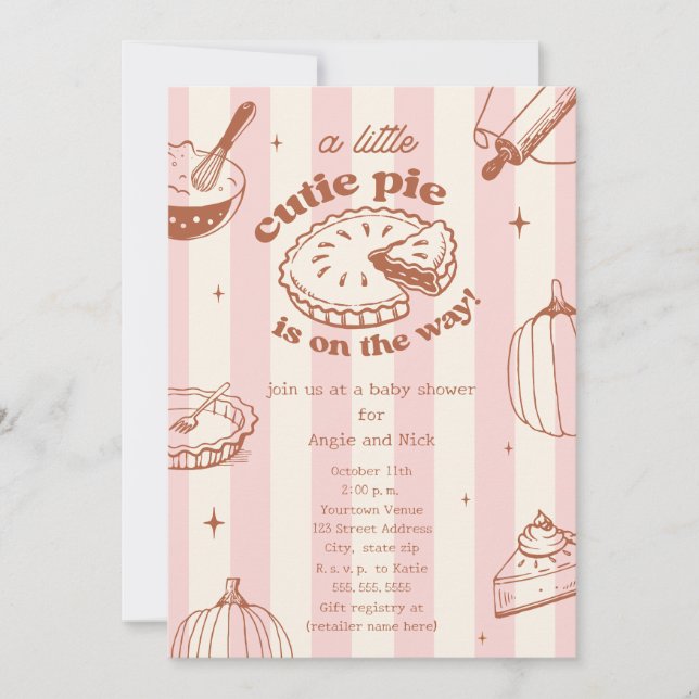 Cutie Pie Pumpkin Fall Girl Baby Shower Invitation (Front)