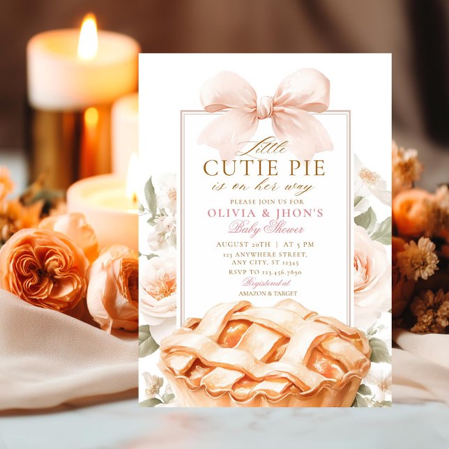 Cutie Pie Pumpkin Floral Bow Baby Shower Invitation (Creator Uploaded)