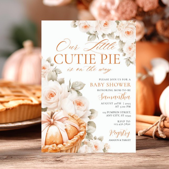 Cutie Pie Pumpkin Floral Bow Baby Shower Invitation (Creator Uploaded)