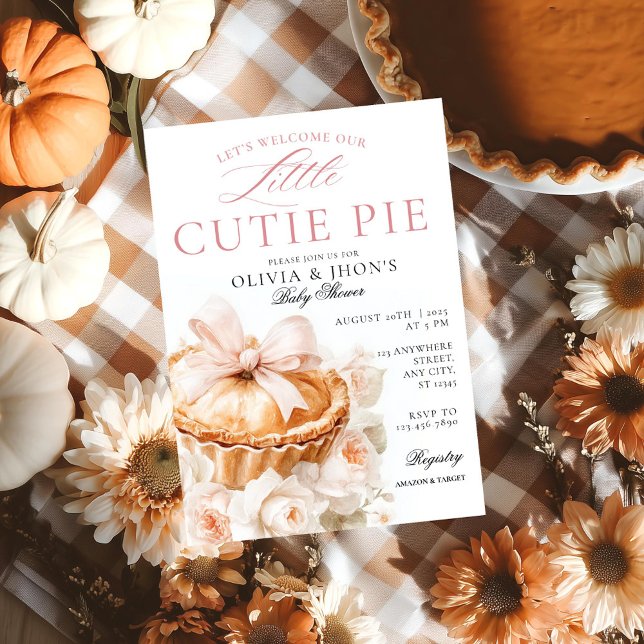 Cutie Pie Pumpkin Floral Bow Baby Shower Invitation (Creator Uploaded)