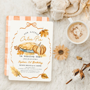 Cutie Pie Pumpkin Pie Bow 1st Birthday Invitation