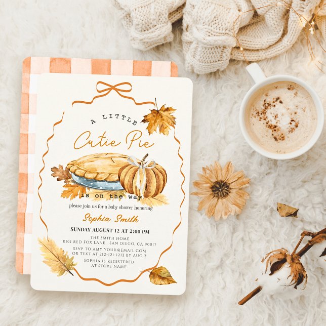 Cutie Pie Pumpkin Pie Bow Baby Shower Invitation (Creator Uploaded)