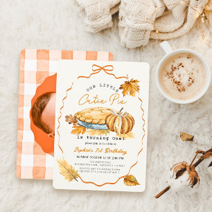 Cutie Pie Pumpkin Pie Bow Photo 1st Birthday Invitation