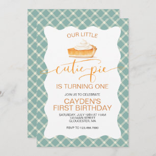 Cutie Pie pumpkin pie Fall plaid First Birthday Invitation
