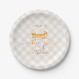 Cutie Pie pumpkin pie Fall plaid First Birthday Paper Plate