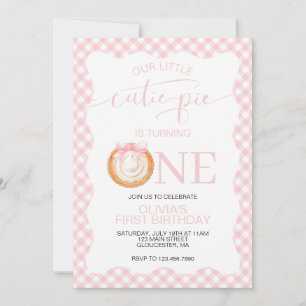Cutie Pie pumpkin pie pink plaid First Birthday Invitation