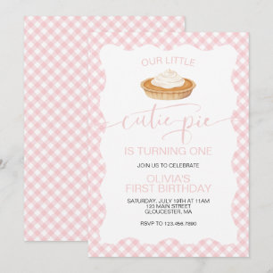 Cutie Pie pumpkin pie pink plaid First Birthday Invitation
