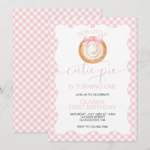 Cutie Pie pumpkin pie pink plaid First Birthday Invitation