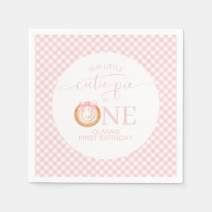 Cutie Pie pumpkin pie pink plaid First Birthday Napkin
