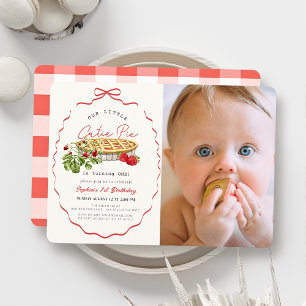 Cutie Pie Strawberries Red Bow Photo 1st Birthday Invitation