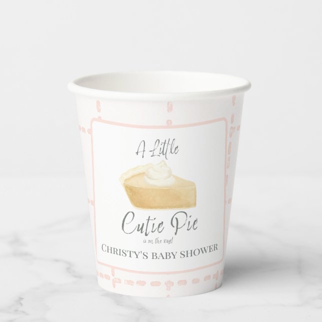 Cutie Pie Watercolor Pink Fall Girls Baby Shower  Paper Cups (Front)