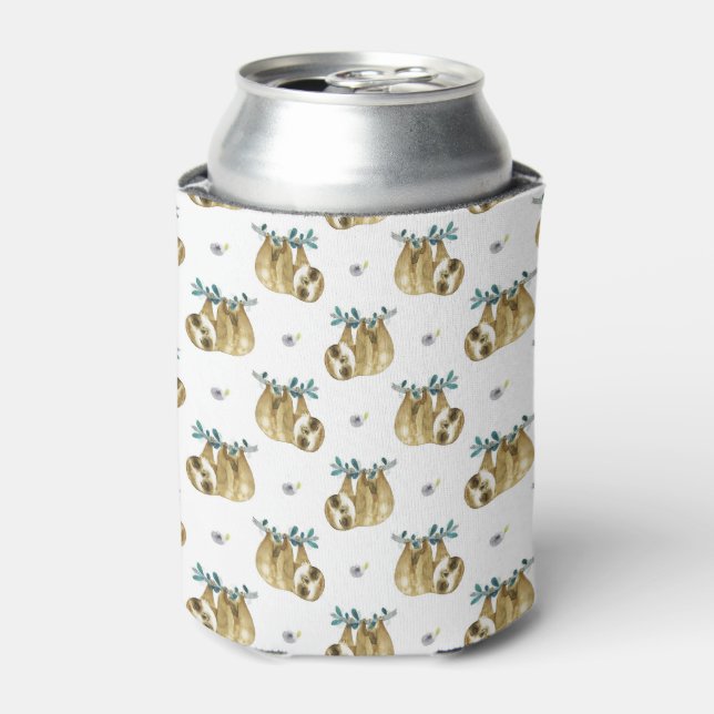 Cutie Pie Watercolor Sloth Pattern Can Cooler (Can Front)