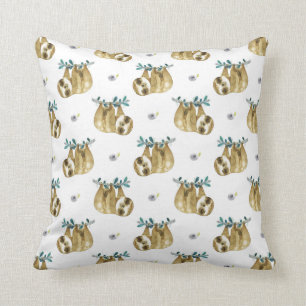 Cutie Pie Watercolor Sloth Pattern Cushion