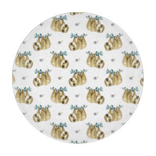Cutie Pie Watercolor Sloth Pattern Cutting Board