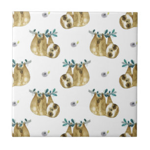 Cutie Pie Watercolor Sloth Pattern Tile