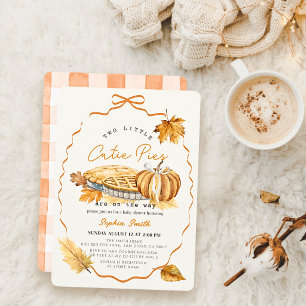 Cutie Pies Pumpkin Twins Bow Baby Shower Invitation
