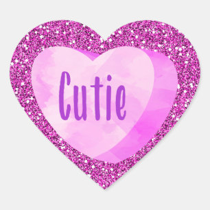 Cutie Pink Candy Heart Faux Glitter Sticker