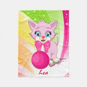 Cutie Pink Kitten Cartoon Fleece Blanket