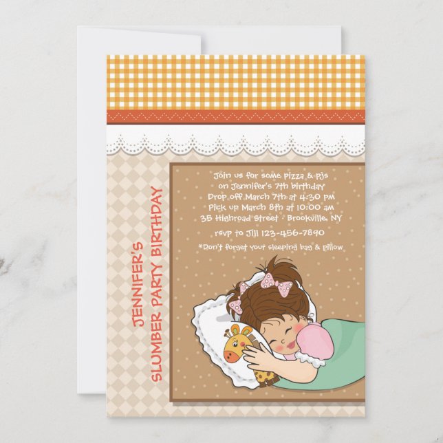 Cutie Sleeping Birthday Slumber Party Invitation (Front)