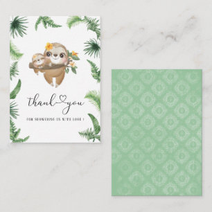 Cutie Sloth Greenery Watercolor baby shower thank Card