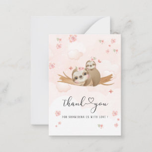 Cutie Sloth Pink Flowers Watercolor baby shower t Card