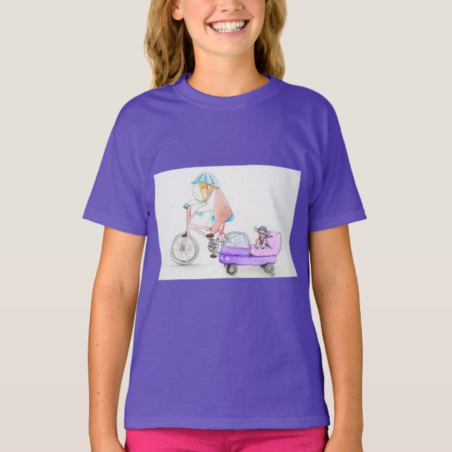 Cutie the Guinea Pig Bicycle Ride with a Friend T-Shirt (Front)