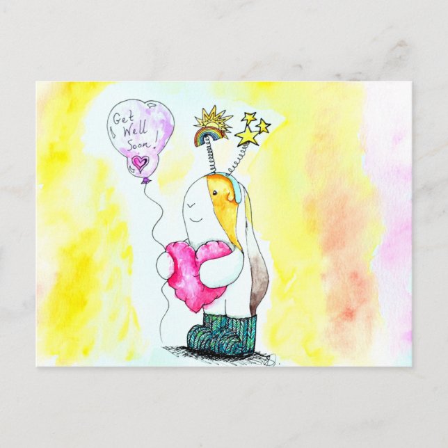 Cutie the Guinea Pig Get Well Soon Illustration Postcard (Front)