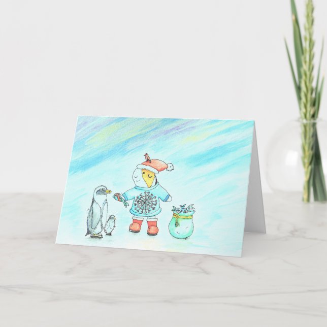 Cutie the Guinea Pig Giving Christmas Gifts Holida Holiday Card (Front)