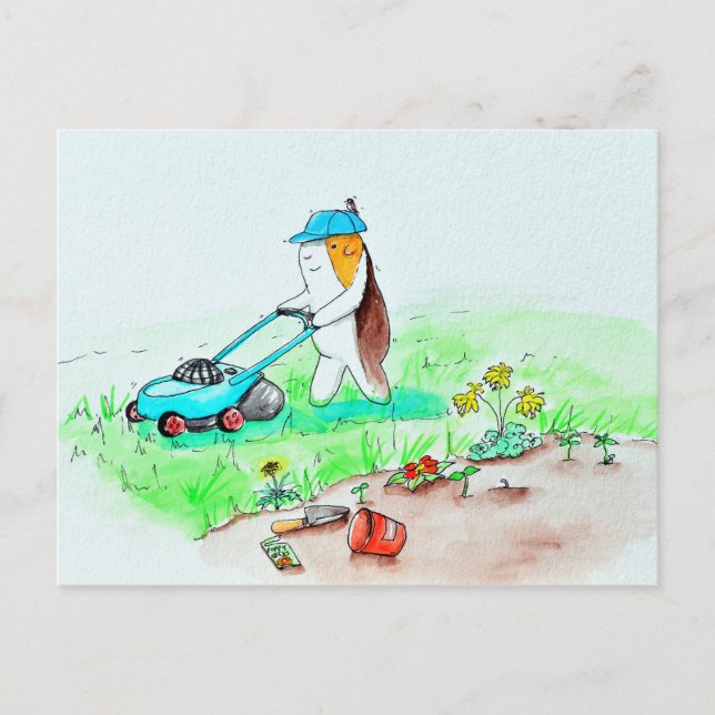 Cutie the Guinea Pig the Gardener Painting Postcard (Front)