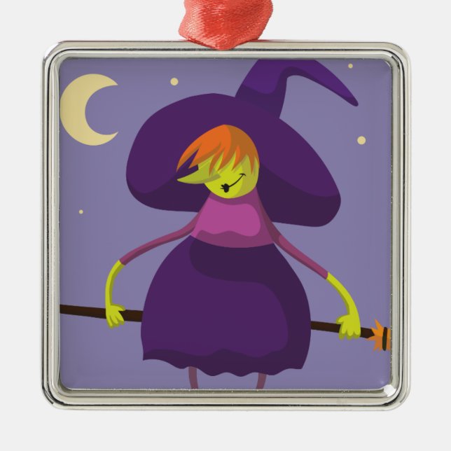 Cutie Witch with broom Halloween Metal Tree Decoration (Front)