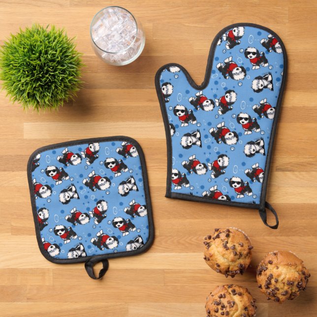 Cutieface Havanese Oven Mitt & Pot Holder Set (Top Down)