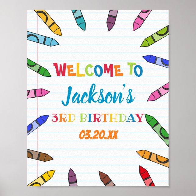 Cuties Crayon Art Paper Colourful Party Birthday Poster (Front)