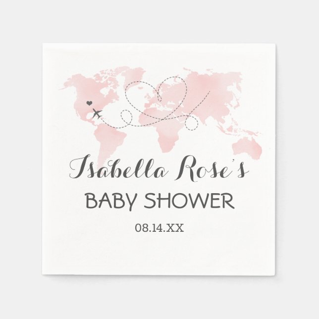 Cuties Map Travel Adventure Blush Pink Baby Shower Napkin (Front)