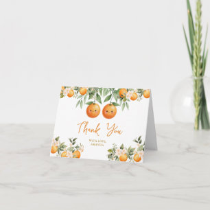 Cuties Orange Two Little Twins Baby Shower Floral Thank You Card