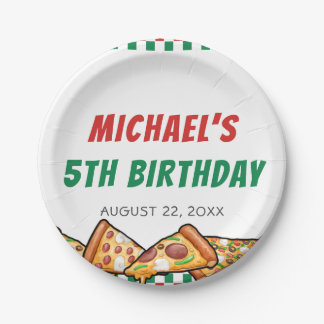 Cuties Pizza Party Red Green Caro 5th Birthday Paper Plate