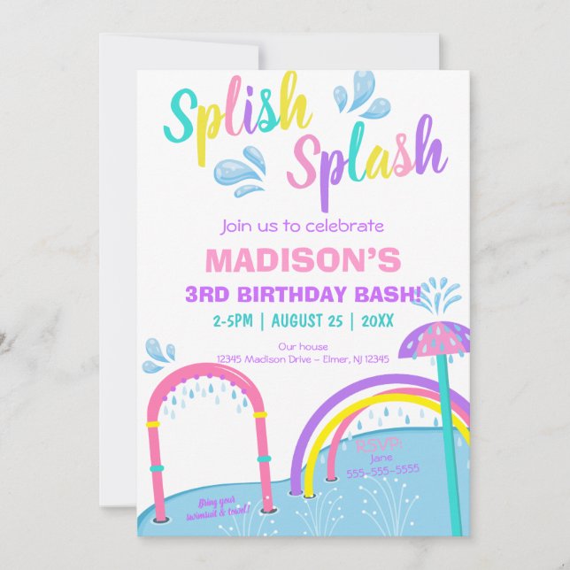 Cuties Splish Splash Pad Water Park Girl Birthday Invitation (Front)