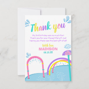 Cuties Splish Splash Pad Water Park Girl Birthday Thank You Card