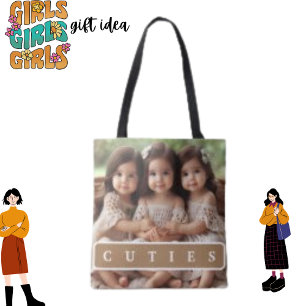 Cuties, White Cute Modern Baby Girls Photos Tote Bag
