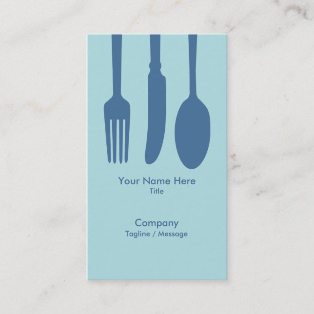 Cutlery Cafe Business Card (Light Blue) (Front)