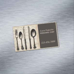 Cutlery Catering Restaurant Caterer Personal Chef Magnetic Business Card