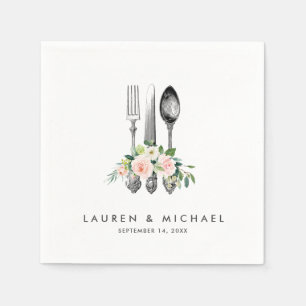 cutlery floral blush greenery wedding napkins