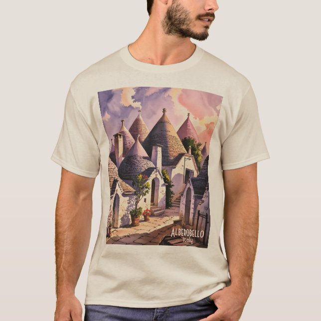 Cutom Alberobello Trulli Houses Italy Watercolor T-Shirt (Front)