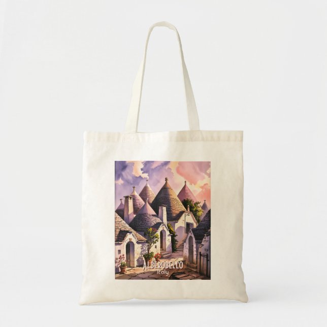 Cutom Alberobello Trulli Houses Italy Watercolor Tote Bag (Front)