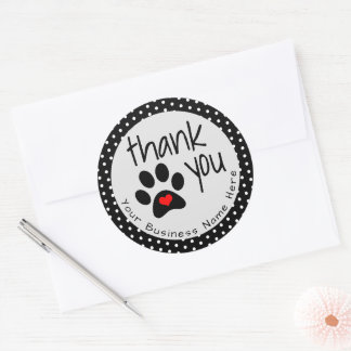 Cutom Black Dog Paw Print Thank You Stickers