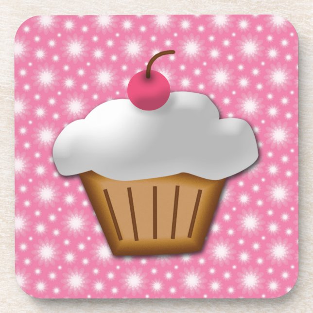 Cutout Cupcake with Pink Cherry on Top Coaster (Front)