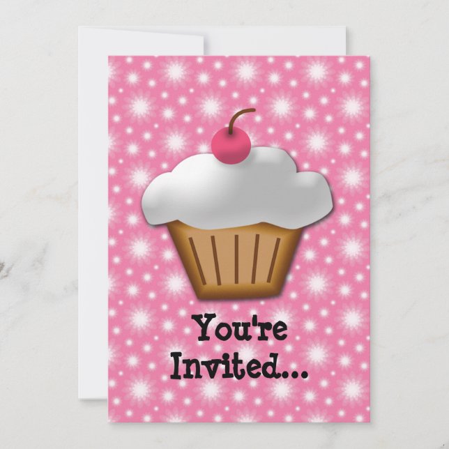 Cutout Cupcake with Pink Cherry on Top Invitation (Front)