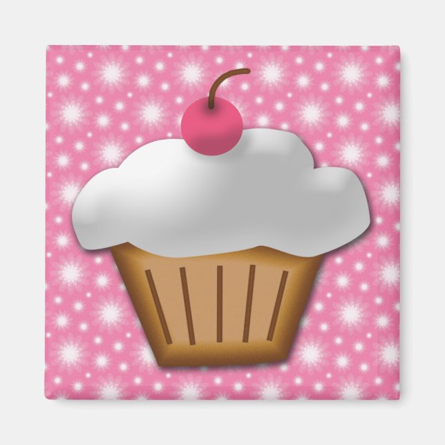 Cutout Cupcake with Pink Cherry on Top Magnet (Front)